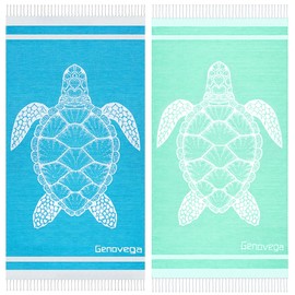 2 Packs Cotton Oversized Turkish Beach Towels Quick Dry Sand Free Bath Pool Towel Extra Large Xl Big Blanket Adults Travel Essentials Cruise Accessories Clearance Stuff Blue Turtle Gray Turtle