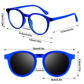 Blue Light Glasses for Kids with Clip On Sunglasses Polarised, Round shape Gaming Computer Glasses Outdoor Glasses for Boys Girls