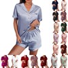 WJing Yi Jia Womens Silk Satin Pajamas Loungewear Two-Piece Sleepwear
