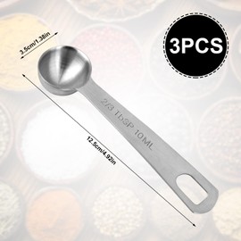 3pcs Measuring Spoon, Stainless Steel Teaspoons 2 TSP | 2/3 Tbsp | 10 ML | 10 CC | 1/3 oz Metal Teaspoon Tablespoon Measuring Scoop Short Handle for Kitchen Cooking & Baking Tea Soup Ingredients