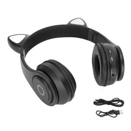 B39 Cat Ear Bluetooth Headset Cute Adjustable Bass Portable Wireless Bluetooth Headset with Sound Cable for Kids(Black )