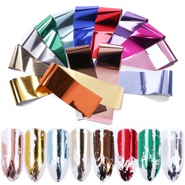 14 Sheets Gold Nail Foils Transfer Stickers Foil Nail Art Supply Holographic Effect Metallic Nail Art Foil Stickers Color Gold Silver Nail Foil Transfers for Women Girls Nail Art Decoration