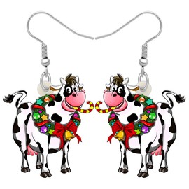 LONYOO Cute Christmas Cow Earrings Dangle Charms Farm Animals Jewelry Cow Earrings for Women Girls Cow Gifts (Multicolor)