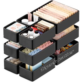 Leatherspaces Functional Drawer Organizer clothes， Faux Leather Dresser Organizer for Baby Clothes, Underwear, Socks,foldable Vanity Drawer Organizer,Storage boxes for Makeup, Bedroom and Office
