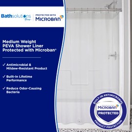 Kenney – Microban PEVA Shower Curtain Liner, Waterproof Medium-Weight Design with Rust-Resistant Metal Grommets & Weighted Magnetic Hem, 70" x 72", Clear