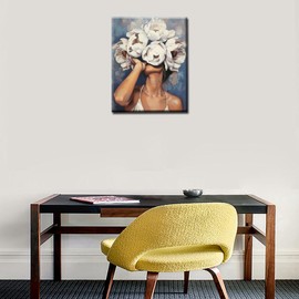 Tucocoo Female and Flower Painting by Numbers Modern Style Lady Head Flower Picture Acrylic Oil Painting Set Figure Lady Home Decor Paint by Numbers for Adults Beginner Without Frame-16''W x 20''H