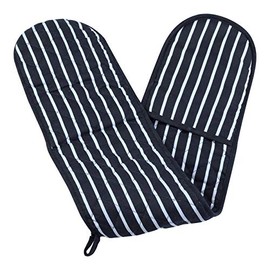 Striped Double Oven Glove 100% Cotton Kitchen Cooking Mitt Heat Protector Pot Holder (Navy)