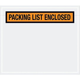 Orange Panel Face Adhesive Top Loading Packing List Document Envelopes Printed with "Packing List Enclosed", 7" x 6" for Attaching Packing Slips, Invoices and Important Papers to Packages, Shipments and Mailings (Pack of 1000)