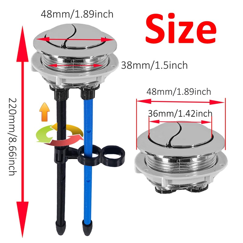 48mm/1.89 inch Dual Push Flushing Toilet Button Toilet Tank Button