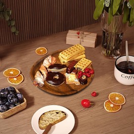 SOFE Small Round Wood Tray 9 Inch, Kitchen Mini Charcuterie Boards, Walnut Wooden Plates for Food, Bread, Cheese, Snack. Dessert, Wooden Serving Tray Home Decor, Tea/Coffee Table Tray