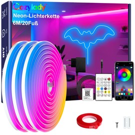 Cozylady 6M(1 Rollen 6M) RGB Neon LED Strip, Flexible Streifen Mit starkem Doppelklebeband ausstatten,24V LED Leuchtseile mit App/Fernbedienung anwendbar auf Schlafzimmer,Raum & Außendekoration