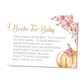 Fall Pumpkin Baby Shower Book Request Insert Cards, Cards To Request Books For Pumpkin Baby Showers (Orange 2)