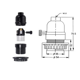 UL Listed E26 Light Socket, Threaded Lamp Socket Replacement with ON/Off Switch & Lamp Shade Ring, Medium Base Lamp Parts, for Floor Lamp, Table Lamp, and Light Fixture (Black, 1-Pack)