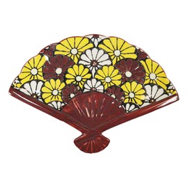 Ebros Pack Of 4 Colorful Oriental Folding Fan Shaped Appetizer Sushi Dessert Serving Dish Plates Decorative Asian Themed Artistic Dinner Lunch Serveware Plate Set (Red Yellow White Sunflowers Garden)
