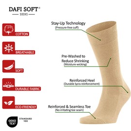 Dafi soft 4 Pairs Men's Seamless Toe Cotton Socks - Premium Comfort, Made in Turkey, Size 12-14 uk, Beige