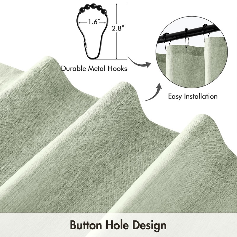 ANRODUO ANRODUO Linen Shower Curtain with 12 Metal Hooks, Sage