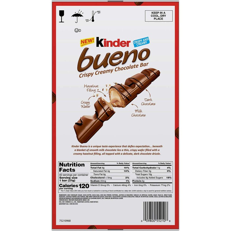 Kinder Bueno Crispy Creamy Wafer Milk Chocolate Candy Bars, 1.5