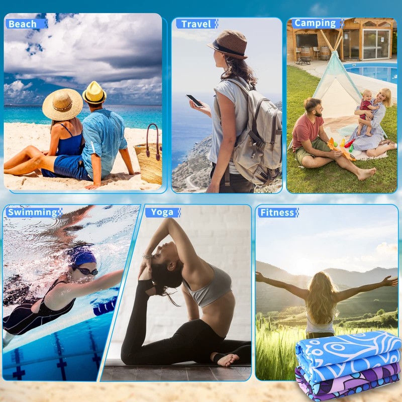 2 Pack Lightweight Thin Beach Towel Oversized 71"x32" Big Extra