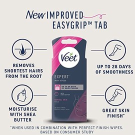 Veet Veet Expert Cold Wax Strips for Face, Normal Skin, 20 Count with 4 Shea Butter Finish Wipes - Effective Hair Removal Solution