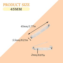 CEEYSEE 100 Pieces Silver Bar Pin Backs, 45mm, Locking Clasp, Crafts Brooch Pin Backs