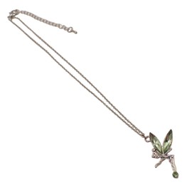 Topkids Accessories Sparkly Silver Necklace with Coloured Crystal Fairy Pendant For Ladies & Girls, Pretty Tinkerbell Style Fairy Crystals, Peter Pan Cottagecore Jewellery (Green Fairy Necklace)