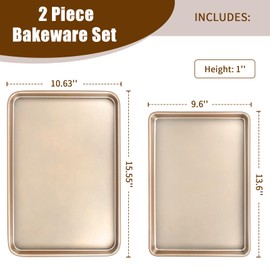 Baking Sheet Pan Set of 2, Commercial Cookie Sheets for Baking, Nonstick Carbon Steel Baking Tray Quarter Sheet Jelly Roll Pan, 9x13in, 10x15in, Heavy Duty & Easy Clean