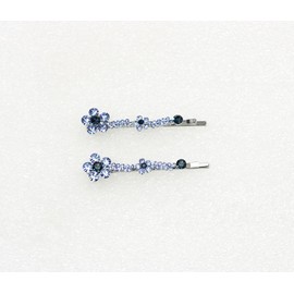 Faship A Pair Of Navy Blue Rhinestone Crystal Floral Hair Clip Pins 2 Pcs