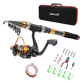 SANLIKE Fishing Rod and Reel Combos, 6.8 Feet Carbon Fiber Telescopic Fishing Pole Combo Set Quick Set Spinning Reel with Lures Accessories Travel Kit and Carrier Bag for Saltwater Freshwater