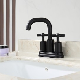 Two Handle Lavatory Faucet 4-inch Centerset Bathroom Sink Faucets with Drain Assembly for 3 Hole Sink Matte Black Finish DF-4303CCH-MT Duttao