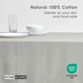 HOMESCAPES Grey Cotton Tablecloth 6 to 8 seater Large Rectangular 137 x 228 cm (54 x 90 Inches) Washable Hand Woven 100% Plain Cotton with Decorative Ladder Stitch Edge