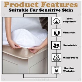 VELVETIO Waterproof Terry Towelling Mattress Protector, Soft Polycotton Non Allergic Fitted Sheet, Crinkle Free, Moisture Wicking, 25cm Deep Topper Cover, Cot Bed Size