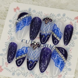 Blue Night Handmade Nail Tips - Square M / 블루 나이트 수제네일팁 - 스퀘어M