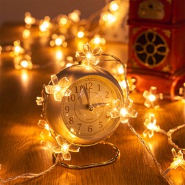 Decorative Flower String Lights for Bedroom, Battery Operated & USB Plug in 10 FT 30 LED Cute Fairy Cherry Blossom Floral Lamps Indoor Outdoor Christmas Holiday Hanging Vine Decorations (Warm White)