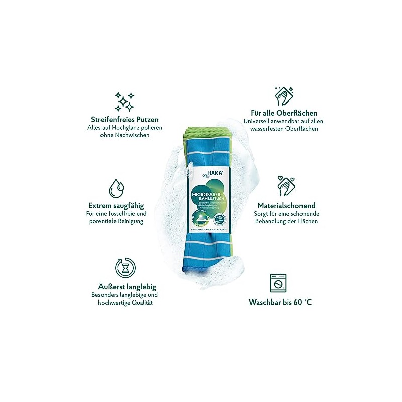 HAKA Microfibre Bamboo Cloths, Pack of 2, Streak-free, Dry, Polished