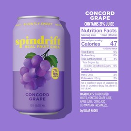Spindrift "Concord Freeze" Grape Soda Made With Real Squeezed Fruit 12 Pack Case