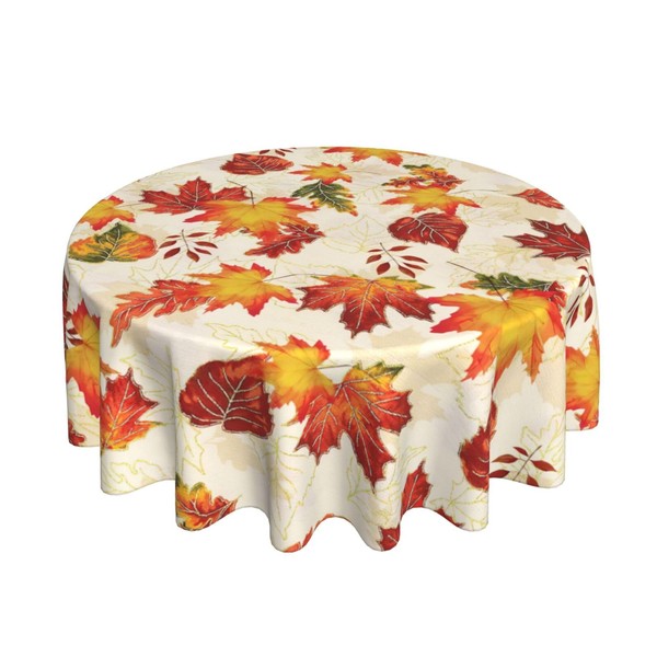 Fall Leaf Round Tablecloth 70 Inch Autumn Harvest Maple Leaves