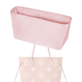 XYJG Purse Handbag Silky Organizer Insert Keep Bag Shape Fits LV Neverfull PM/MM/GM Bags, Luxury Handbag Tote Lightweight Sturdy(Pink)