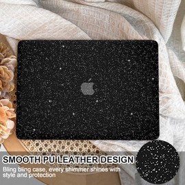 iPAPA Compatible with MacBook Air 13 inch Case 2025 2024 2023 2022 Release M3 A3113 M2 A2681, Glitter Smooth PU Leather Laptop Hard Shell Case+Keyboard Cover for MacBook Air 13.6 inch, Shining Black