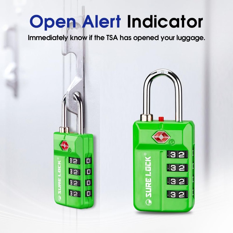 SURE LOCK TSA Approved 4-Digit Resettable Combination Luggage Locks with