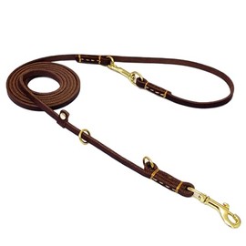 LWBMG - Correa de piel multifunción para perros de 8 pies, correa de piel genuino para perros manos libres, correa de entrenamiento de perros de doble extremo para perros pequeños y medianos, color