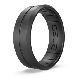Enso Rings Classic Contour Silicone Ring – Stackable Multi Color Unisex Wedding Engagement Band – Thin Minimalist Band – 7.24mm, 1.9mm Thick (Black Pearl, 14)