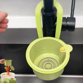 yanxiao Sink Strainer Basket - Multifunction Hanging Sink Colander Drain Basket, Upgrade Quick Draining Kitchen Tool with Bottom Release for Mess-Free Hands-Free Cleanup (Green)