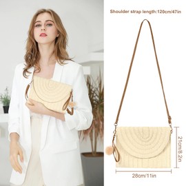 Aucuu Woven Bag for Ladies，Women Straw Purse Clutch Bag Summer Beach Bags Straw Crossbody Bag with Adjustable Strap, Natural Handmade Straw Bag Easy to Match Clothes