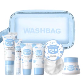 Kit Cuidado Facial BeauBase Milk 7 Piezas Limpiador Exfoliante Protector Solar Hidratante Crema Iluminadora Ojos Cremas Manos Regalo Mujer Adolescentes Set Rutina Viaje Belleza