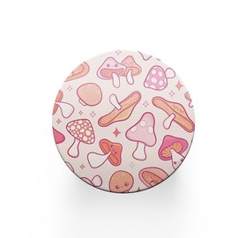 1 x Round Mushroom Coaster - Pink Cute Autumn Kawaii Characters Cartoon Fungi Drinks Bar Birthday Bedroom Room House Circle Gift #81980