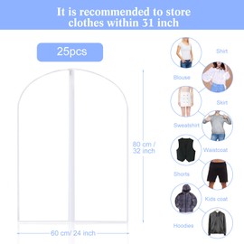 Chumia 25 Pcs Garment Bags for Hanging Clothes Storage, 24 x 32 Inch Clear Plastic Clothes Covers Dust Proof Suit Cover Dress Garment Bags with Full Zipper for Travel Closet Adult
