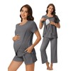 Ekouaer 3 PCS Maternity Nursing Pajamas Set Postpartum Breastfeeding Short