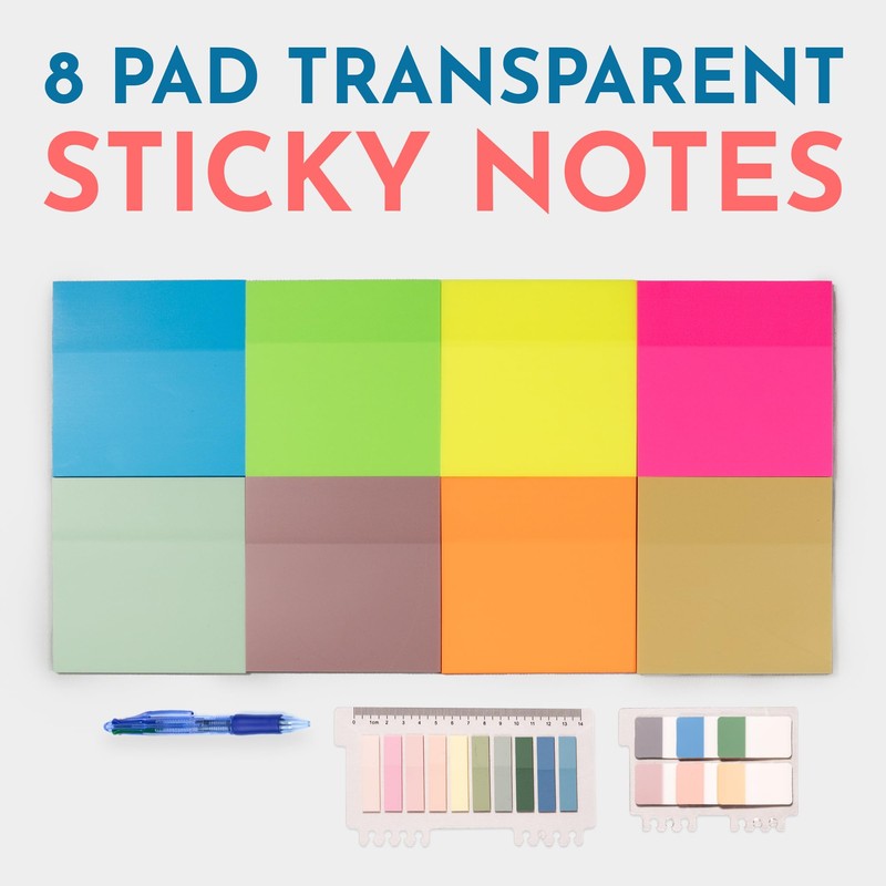 AbiVos 720 See Through Transparent Sticky Notes Set: Index Tabs,