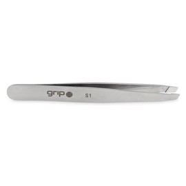 Grip Tweezer Slanted Tip Stainless Steel S1 – Precision Eyebrow Tweezer for Hair Removal – Professional Stainless Steel Tool with Aligned Slanted Tip for Clean Tweezing