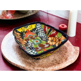 Colorful Talavera Scalloped XL Serving Dish | Mexican Pottery Casserole | Large Salad Bowl 14"x11"x4.5"